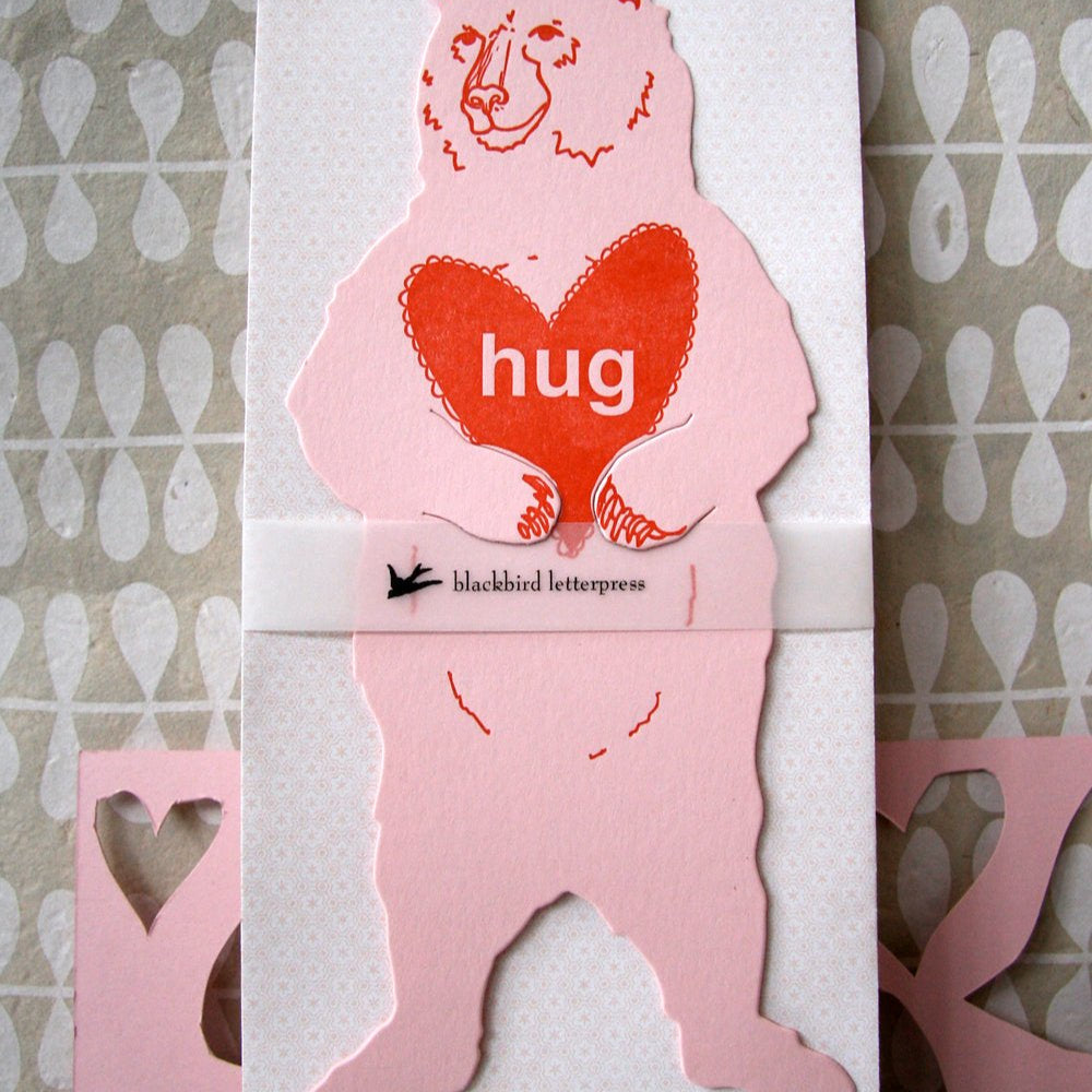 Blackbird Letterpress | Pink Grizzly Bear Hug Gift Card