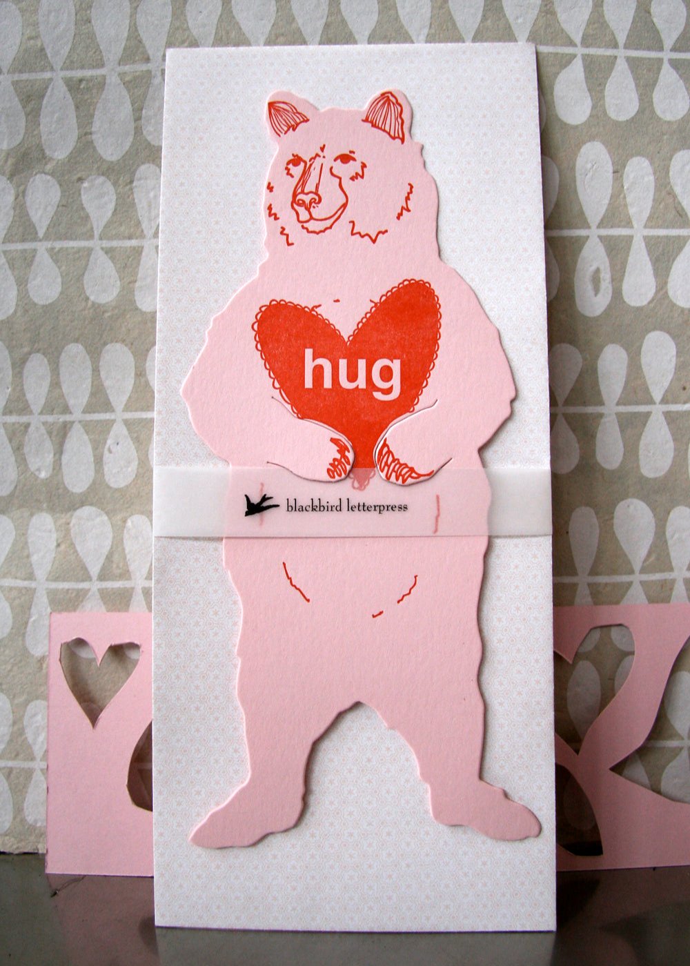 Blackbird Letterpress | Pink Grizzly Bear Hug Gift Card