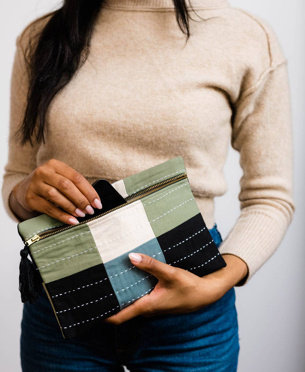 Anchal | Sage Checkered Pouch