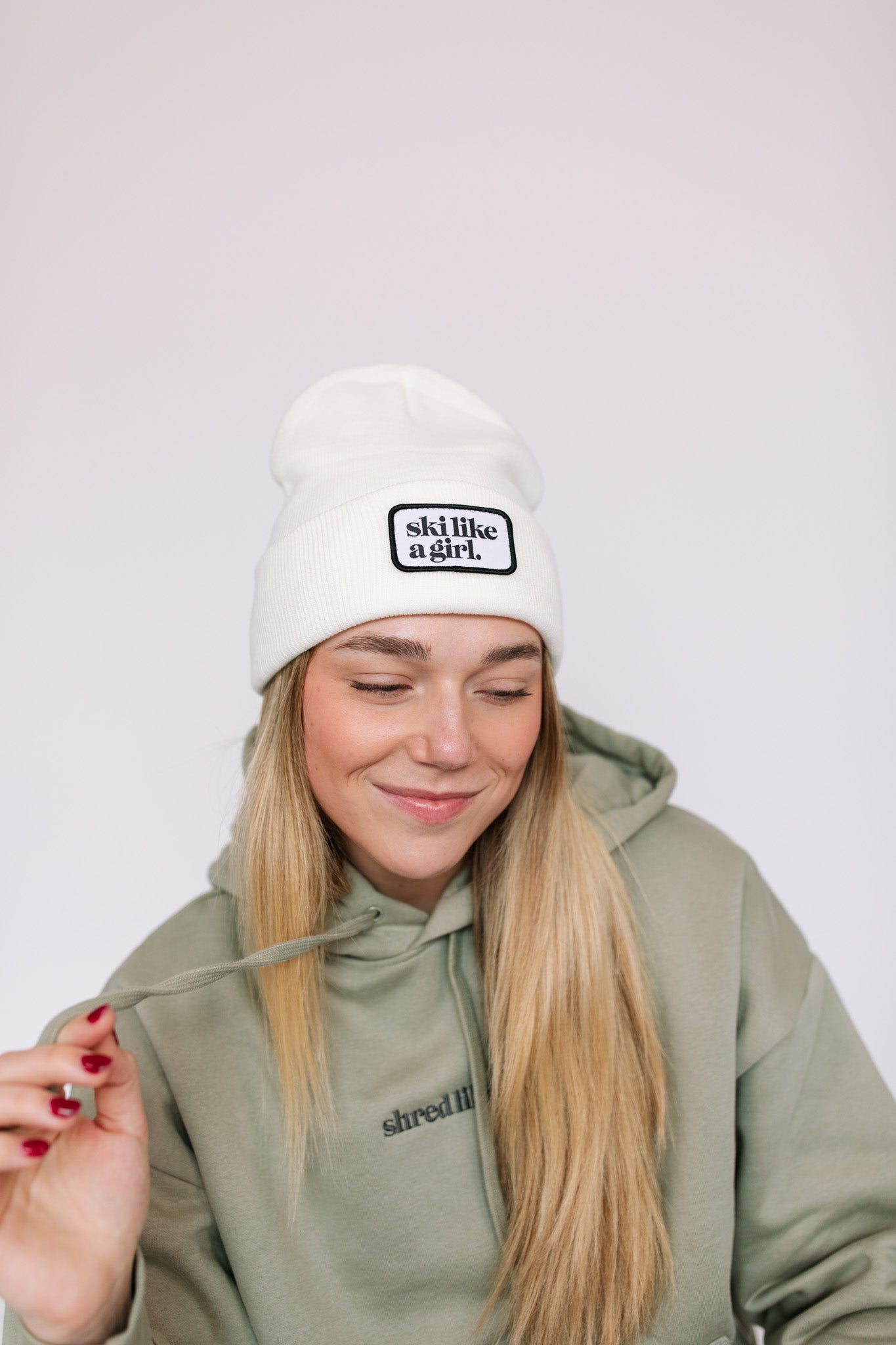 Ski Like A Girl | White Patch Beanie