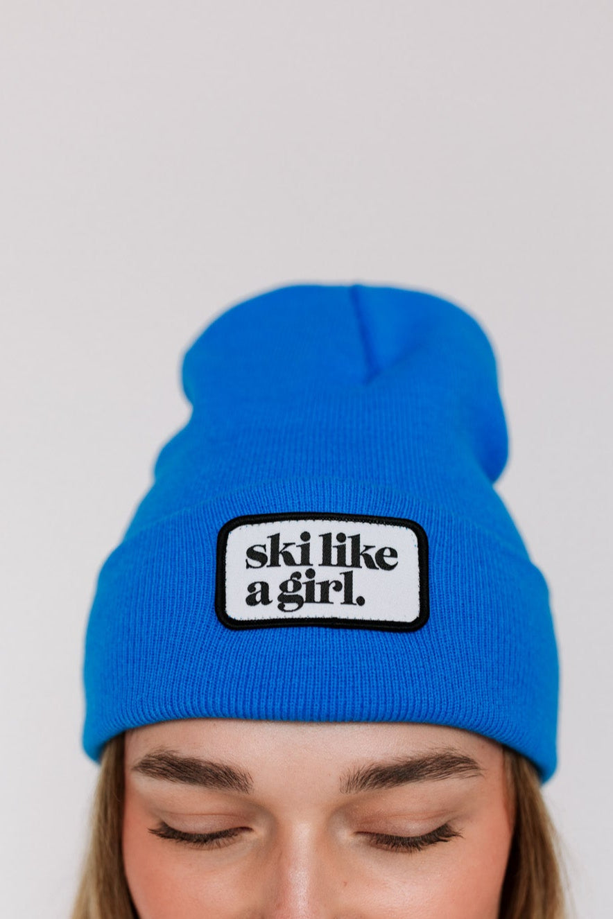 Ski Like A Girl | Cobalt Patch Beanie