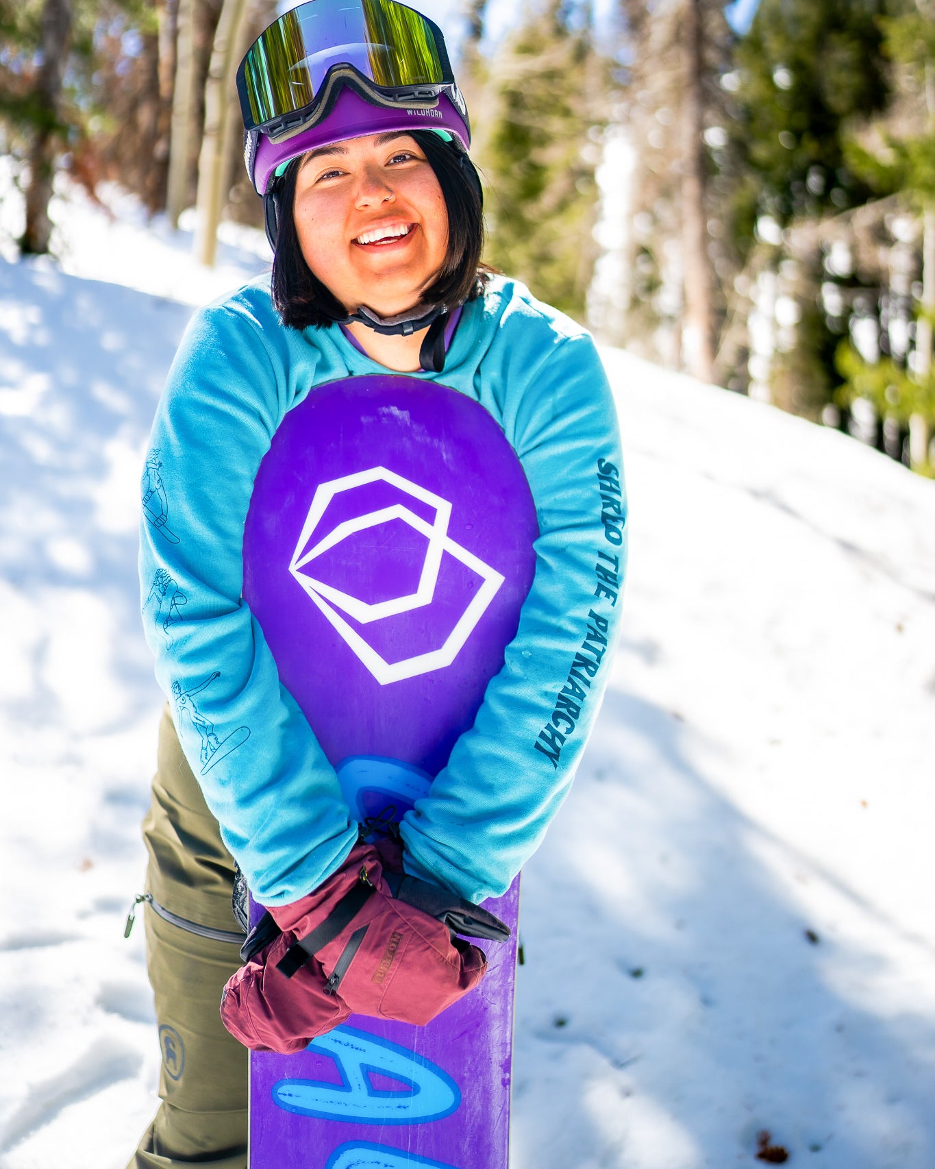 Shred the Patriarchy Crewneck | Heather Blue Lagoon Snowboard