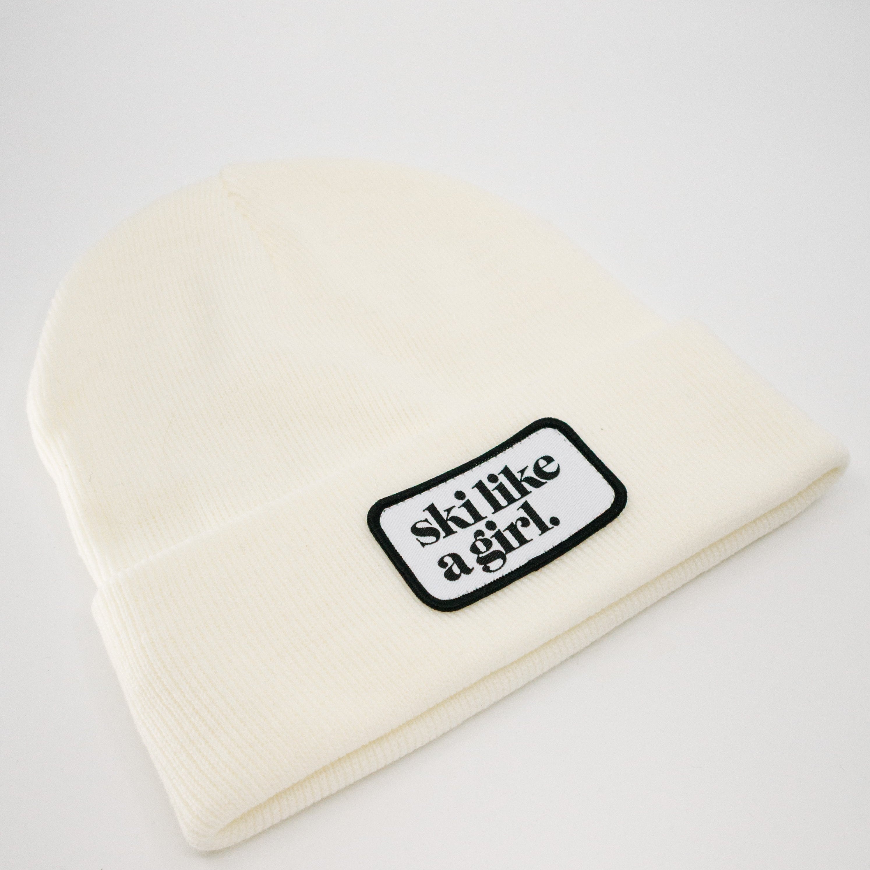 Ski Like A Girl | White Patch Beanie