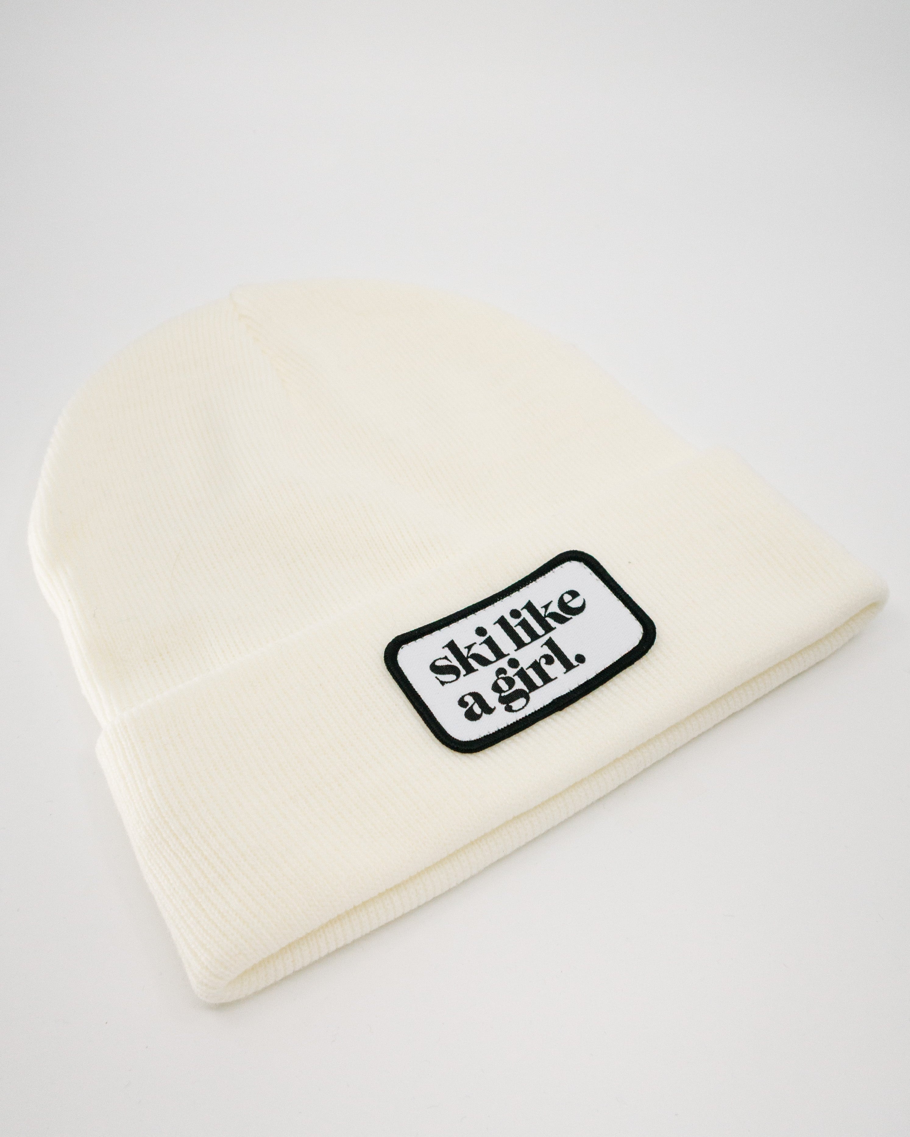 Ski Like A Girl | White Patch Beanie