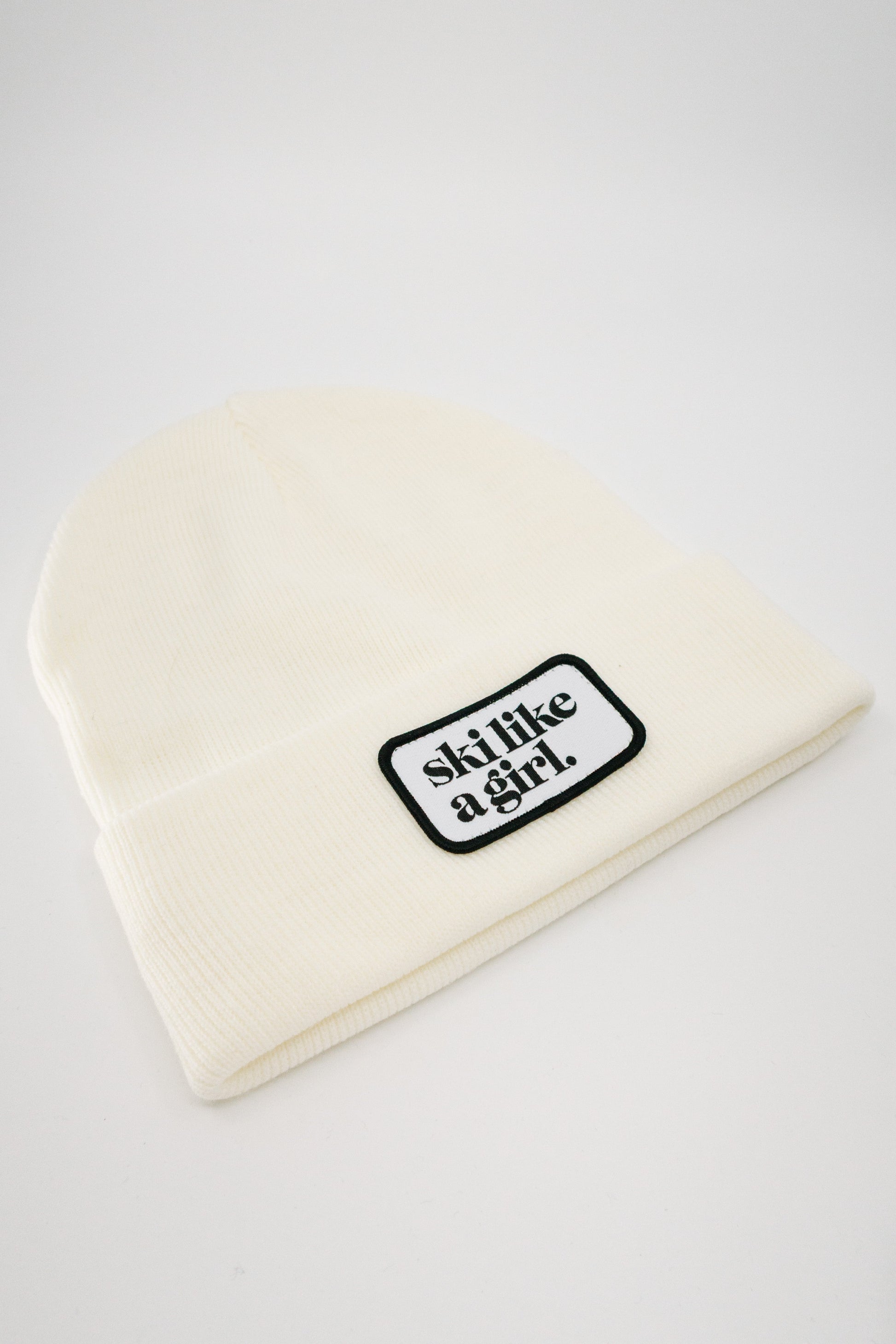 Ski Like A Girl | White Patch Beanie