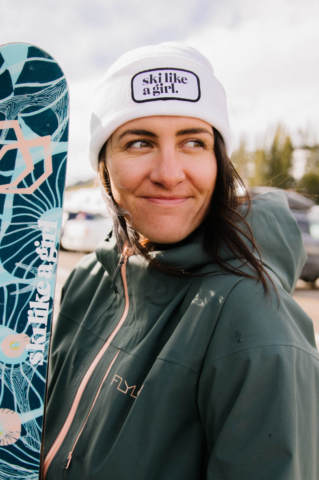 Ski Like A Girl | White Patch Beanie