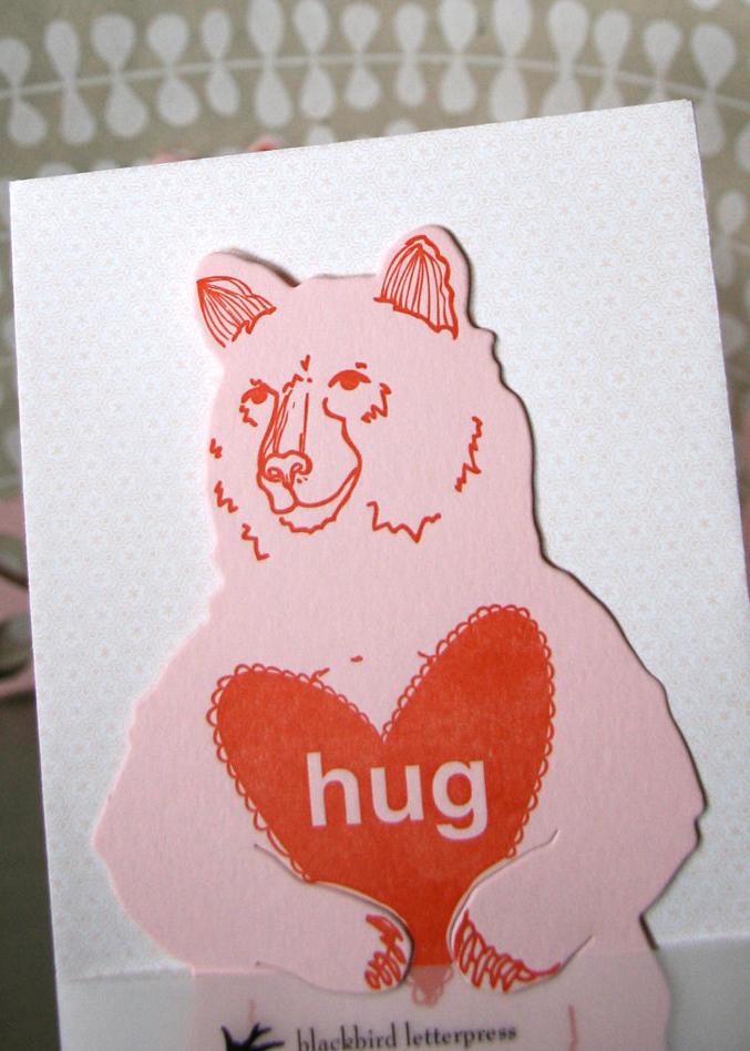 Blackbird Letterpress | Pink Grizzly Bear Hug Gift Card