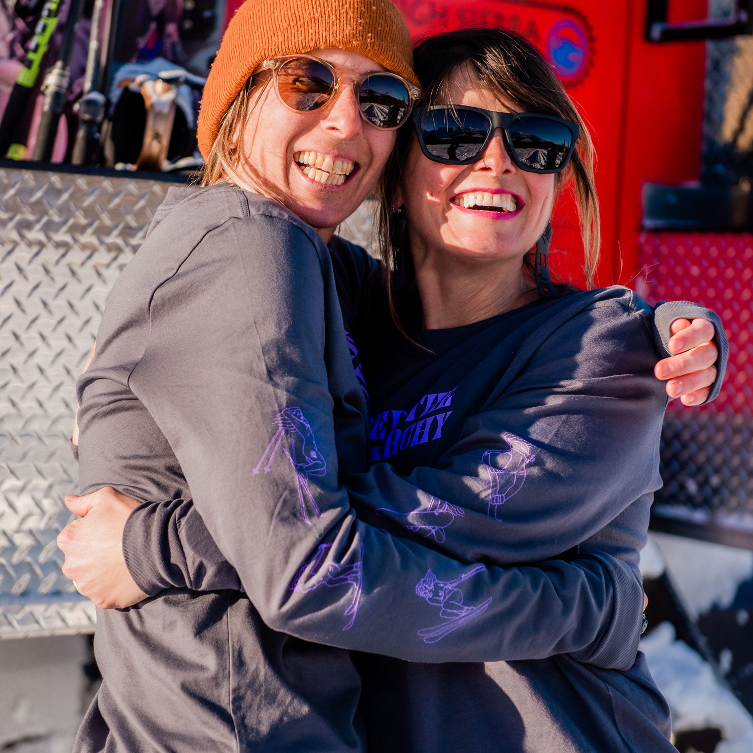 Shred the Patriarchy Long Sleeve Supima Cotton Tee shot on location on the East Side of the Sierra with High Sierra Snowcat and Yurt